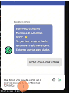 Atendimento real do suporte da Formação acontecendo em tempo real