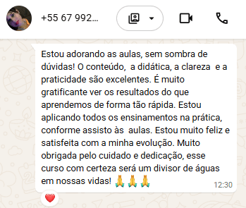 Print de WhatsApp da aluna Tamara: esse curso será um divisor de águas em nossas vidas